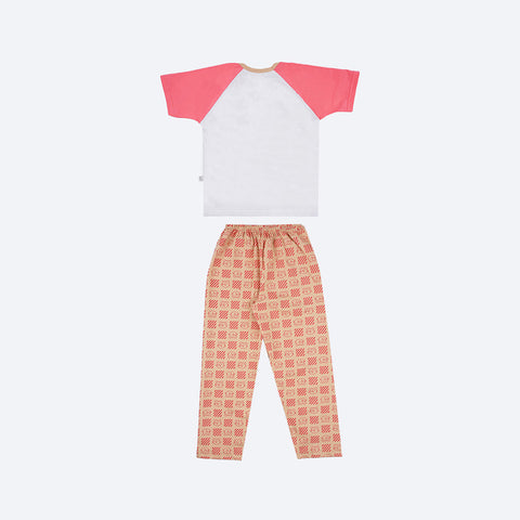 Pijama Bebê Cara de Criança Calça Hamster Branco e Rosa - costas do pijama infantil feminino