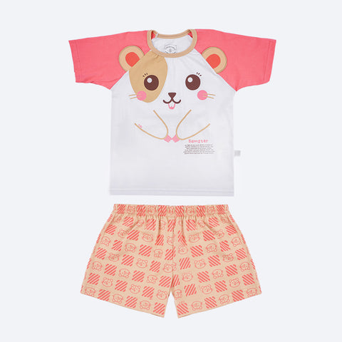 Pijama Infantil Cara de Criança Hamster Branco e Rosa - frente pijama feminino