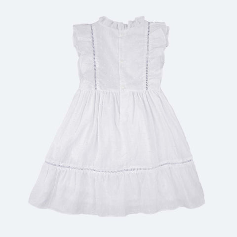 Vestido de Bebê Roana com Calcinha Babados e Lacinho Branco - costas do vestido infantil branco