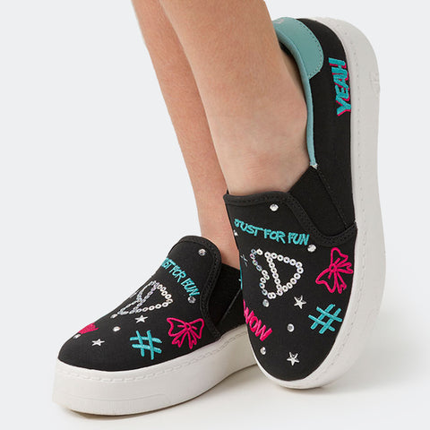 Tênis Slip On Feminino Tweenie #Play Just For Fun Preto.