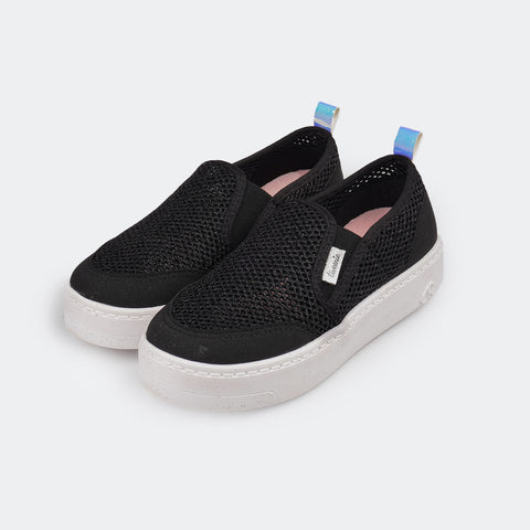 Tênis Slip On Feminino Tweenie #Play em Tela Vazada Glitter Preto.