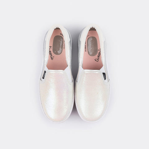 Tênis Slip On Feminino Tweenie #Play em Glitter Branco.