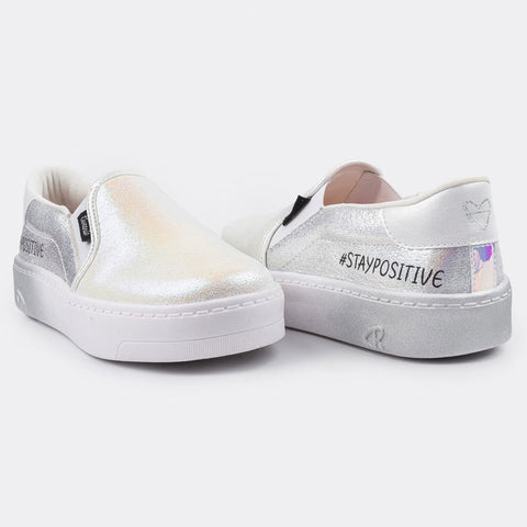 Tênis Slip On Feminino Tweenie #Play em Glitter Branco.