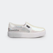 Tênis Slip On Feminino Tweenie #Play em Glitter Branco.