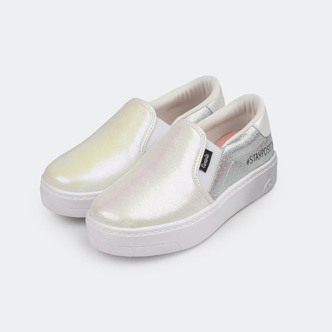 Tênis Slip On Feminino Tweenie #Play em Glitter Branco.