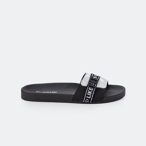 Chinelo Slide Tweenie #Glow Prata e Preto.