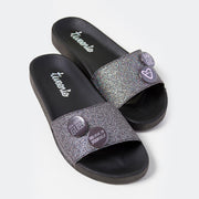 Chinelo Slide Com Glitter Holográfico #Glow Prata.