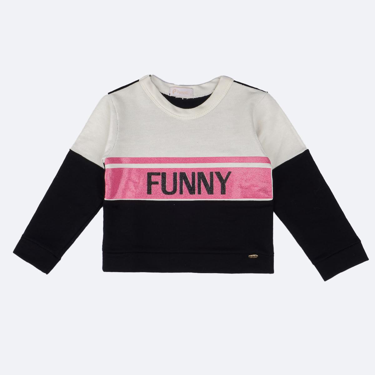 Blusa Infantil Pampili Moletom Funny Off White e Preta - frente moletom infantil