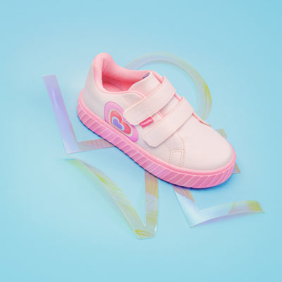 Tênis Infantil Feminino Pampili Bless Coração Comfy Rosa e Colorido - frente tênis feminino rosa
