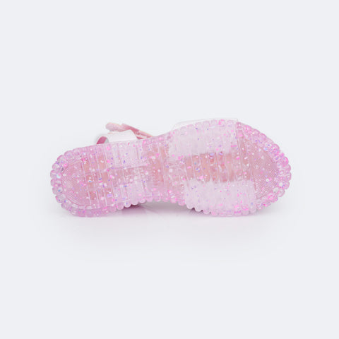 Sandália Papete Infantil Pampili Candy Glitter Holográfica Branca e Rosa - sola transparente antiderrapante