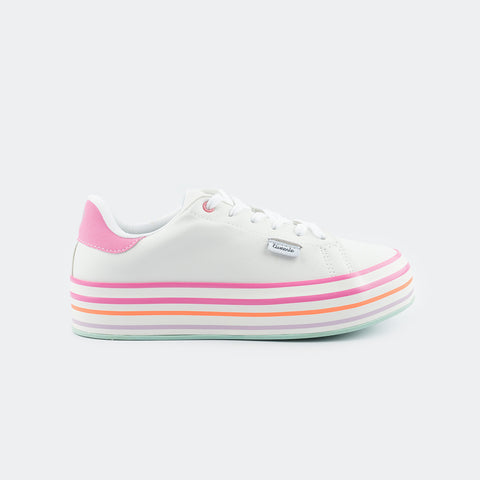 Tênis Feminino Tweenie #Vibes Listras Coloridas Branco.