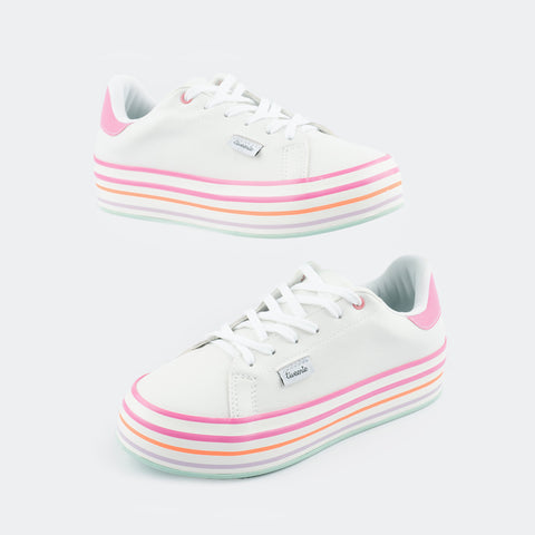 Tênis Feminino Tweenie #Vibes Listras Coloridas Branco.