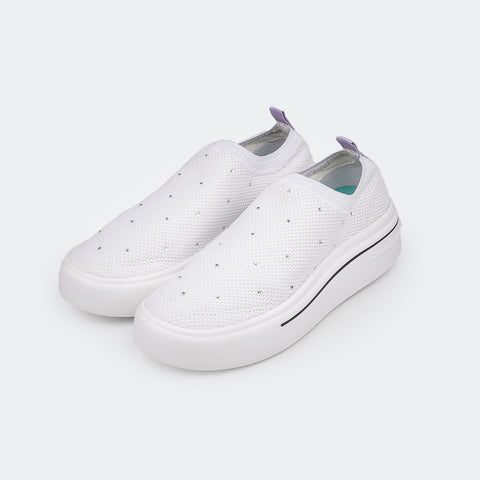 Tênis Slip On Feminino Knit Tweenie #Crush Real Zone com Strass Branco.