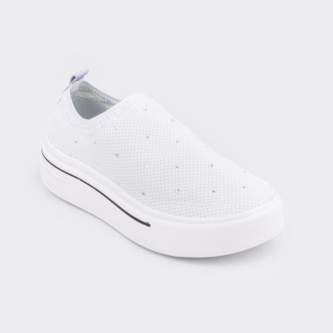 Tênis Slip On Feminino Knit Tweenie #Crush Real Zone com Strass Branco.