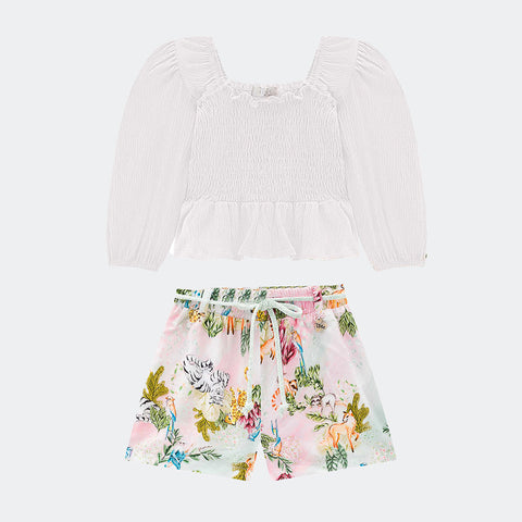 Conjunto Infantil Infanti Blusa Wave Lastex e Short Off White e Floral - frente do conjunto infantil inverno