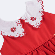 Vestido de Bebê Roana Regata Babados e Bordado Vermelho - goda redonda bordada