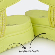 Sandália Feminina Tweenie #Funny Tiras Comfy Trançadas Lemon - lateral com escrita em braile