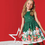 Vestido Infantil Kukiê Natal com Strass Verde - frente do vestido infantil natal