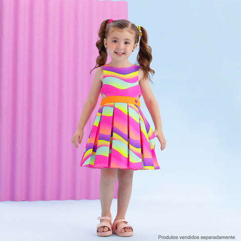 Vestido de Festa Kids Mon Sucré Beach Verão Multicolorido Neon - menina vestindo o vestido