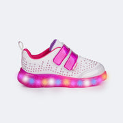 Tênis de Led Infantil Pampili Liz Luz Holográfico Pink e Branco - lateral do tênis infantil branco