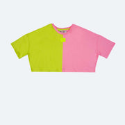 Camiseta Infantil Vallen Bicolor Rosa e Lima - frente da camiseta infantil feminina