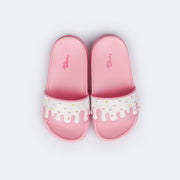 Chinelo Slide Infantil Pampili Fun Glee Doce Rosa e Branco - parte superior fácil de limpar e secar