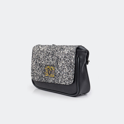 Bolsa Tweenie Glitter Prata e Preto.