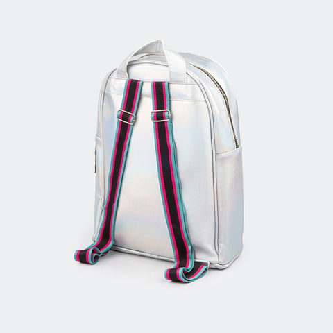 Mochila Feminina Tweenie Metalizada Holográfica Prata.