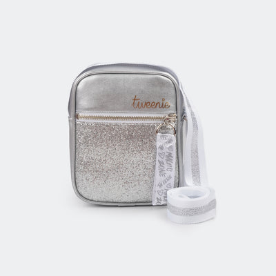 Bolsa Tiracolo Feminina Tweenie Magic Zone Glitter Brocado Prata.