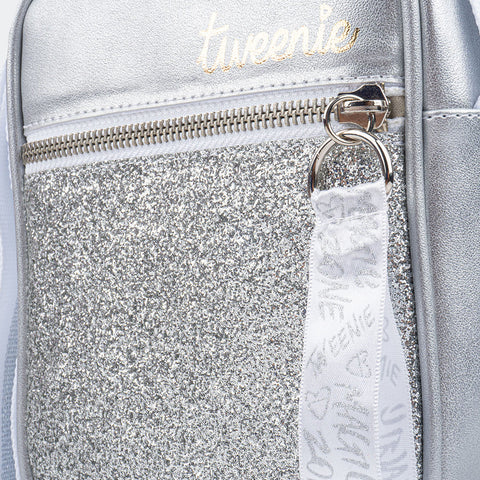 Bolsa Tiracolo Feminina Tweenie Magic Zone Glitter Brocado Prata.