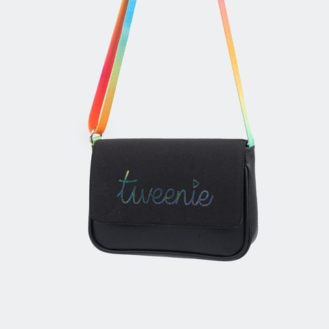 Bolsa Tiracolo Feminina Tweenie Real Zone com Alça Colorida Preta.