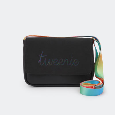 Bolsa Tiracolo Feminina Tweenie Real Zone com Alça Colorida Preta.