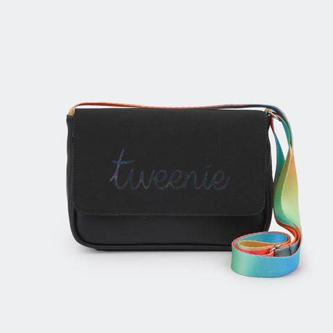 Bolsa Tiracolo Feminina Tweenie Real Zone com Alça Colorida Preta.