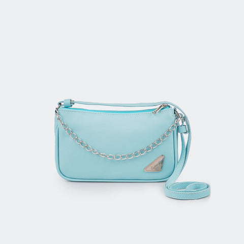 Bolsa Baguete Feminina Tweenie Chill Detalhe Corrente Azul Misty.