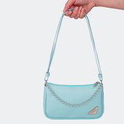 Bolsa Baguete Feminina Tweenie Chill Detalhe Corrente Azul Misty.