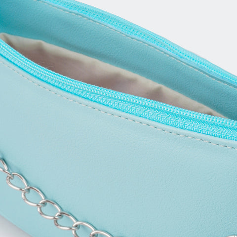 Bolsa Baguete Feminina Tweenie Chill Detalhe Corrente Azul Misty.