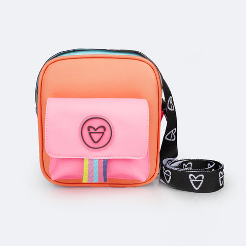 Bolsa Tiracolo Tweenie com Bolso Frontal Laranja Toffe e Colorida - frente da bolsa colorida 