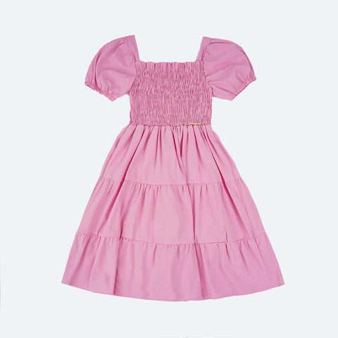 Vestido de Festa Infantil Três Marias Lastex Rosa - frente vestido infantil