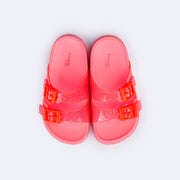 Chinelo Slide Infantil Pampili Fun Glee com Fivela e Glitter Rosa - parte superior com sola macia