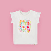 Camiseta Infantil Feminina Pampili Estampa Colorida e Strass Off White  - frente da camiseta com estampa 