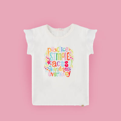 Camiseta Infantil Feminina Pampili Estampa Colorida e Strass Off White  - frente da camiseta com estampa 