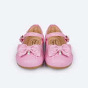 Sapato Infantil Pampili Mini Angel Pérola e Laço Cintilante Rosa - frente sapato infantil com laço