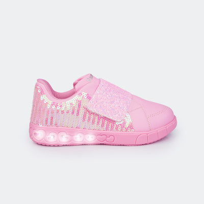 Tênis de Led Infantil Pampili Sneaker Luz Paetê e Briho Rosa Bale - lateral tênis de led