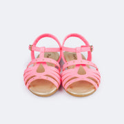 Sandália Infantil Pampili Aurora Clássica com Tachas Rosa Neon  - frente da sandália com tiras 