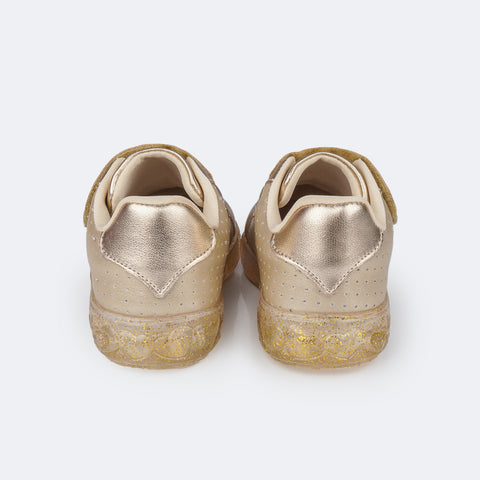 Tênis de Led Infantil Pampili Sneaker Luz Calce Fácil com Perfuros Dourado - traseira em sintético 