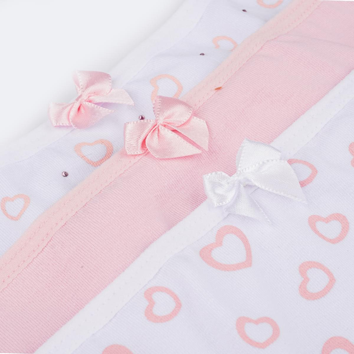 Kit Calcinha Infantil Pampili Sortidas Strass Corações Branca e Rosa - lacinho na parte frontal da calcinha 