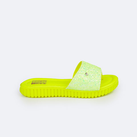 Chinelo Infantil Feminino Pampili Candy Glitter Amarelo Fluor - lateral chinelo com glitter