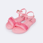 Sandália Infantil Pampili Lila Cordões em Nó Rosa Glace - frente da sandália infantil feminina