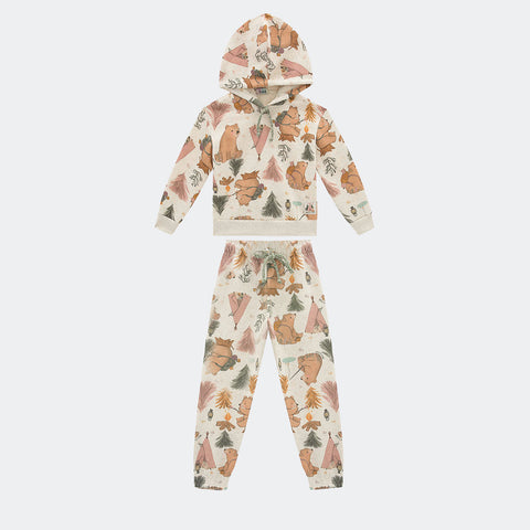 Conjunto Moletom Infantil Kukiê Acampamento de Ursos Off White - conjunto feminino