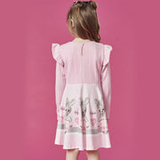 Vestido Infantil Kukiê Manga Longa Tricot e Strass Rosa - costas vestido infantil